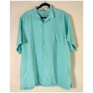 Tommy Bahama 100% Linen Button Down Camp Shirt Sea Glass Green Size XL